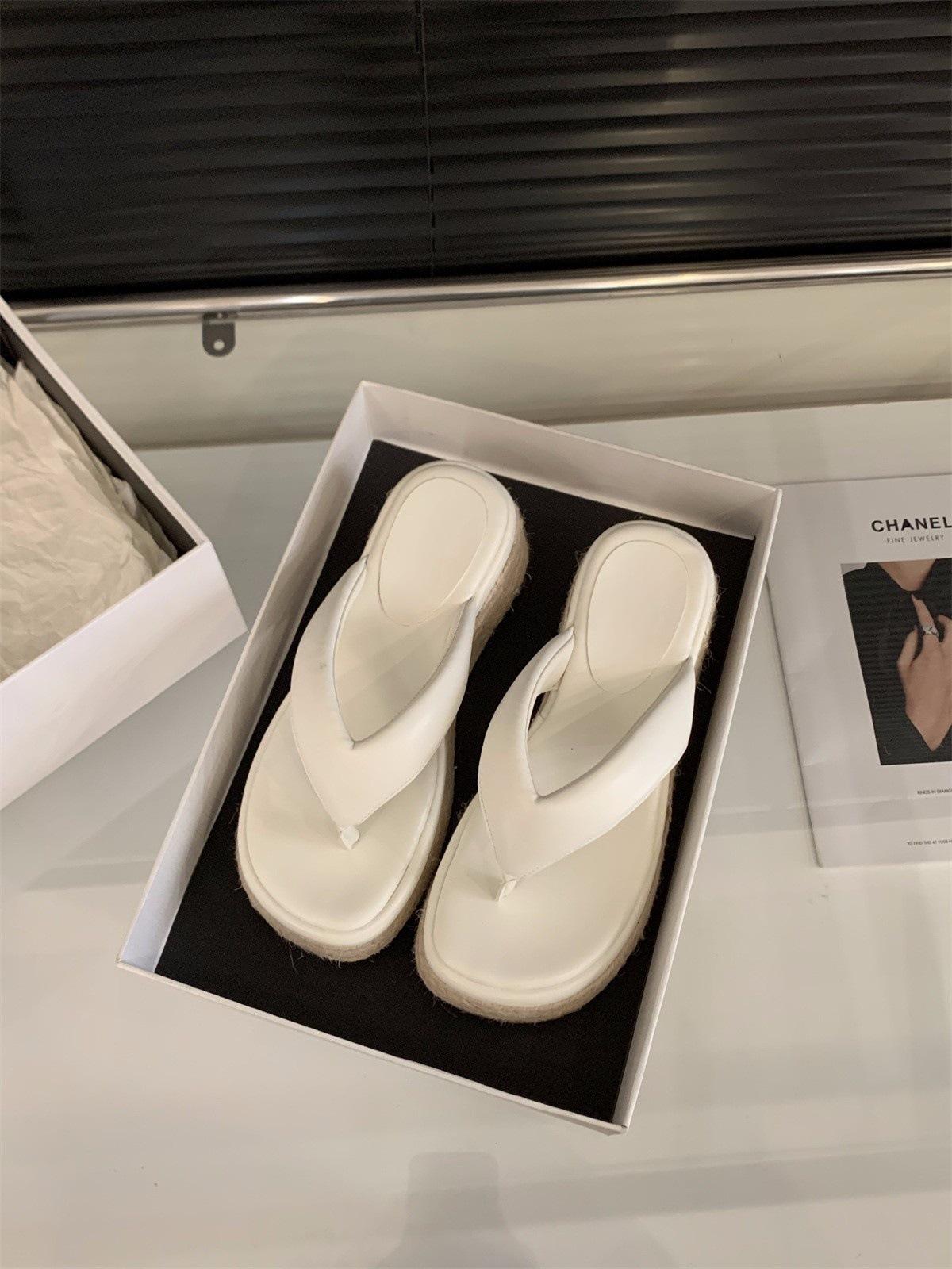 

Wedge heel heel heightened pinch flip-flop shoes women s shoes wear straw platform shoes high heel sandals 40