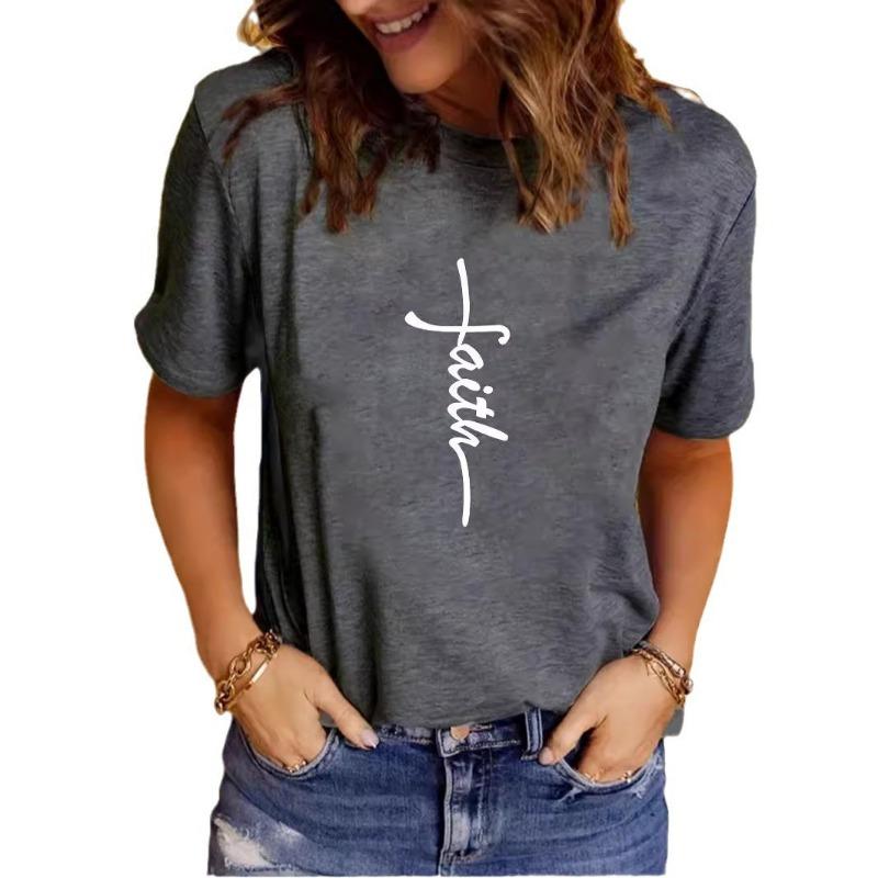 Summer Women's Patterned Printed Round-neck Short-sleeved T-shirt Is Casual and Fashionable