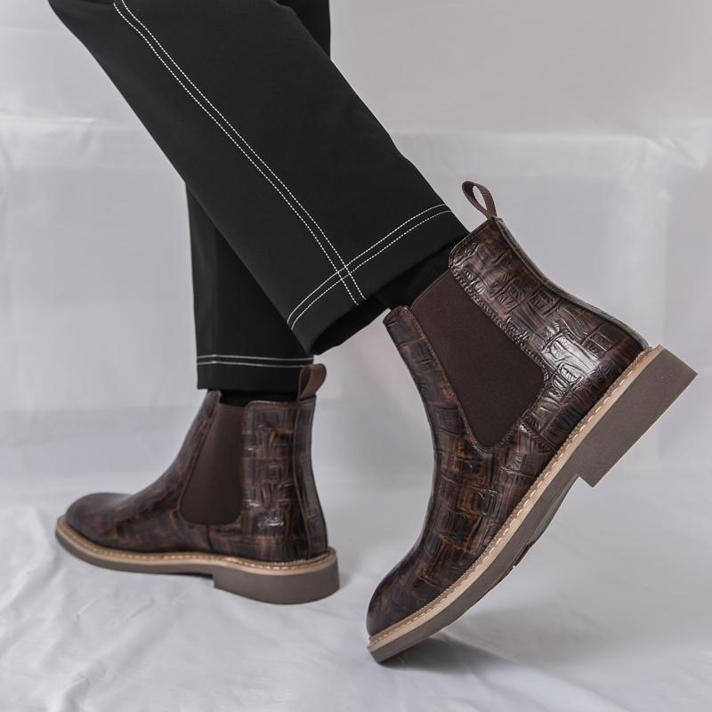 Designer New Men's Quality Pointed Crocodile Pattern Leather Casual Ankle Boot Male Winter High Tops Shoes Zapatos Hombre