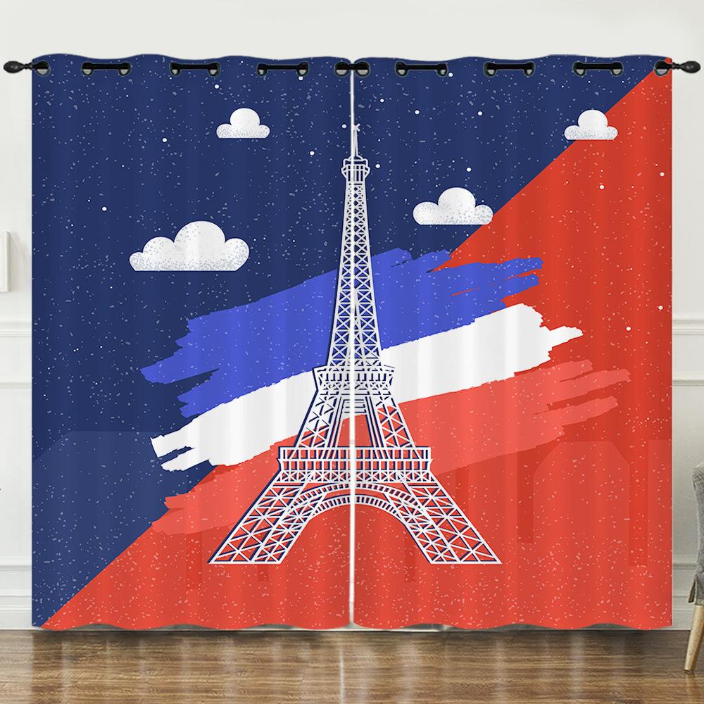 Curtains Independence Day Holiday 3D Digital Printing Blackout Curtains Perforated Flannel Curtains