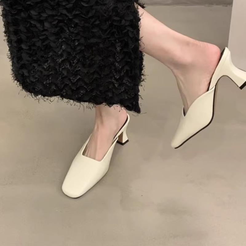 Fashion Hot Selling Female Shoes Mules For Women 2025 Square Toe Slippers Heels Slides New  High Female Shoes Slippers Heels