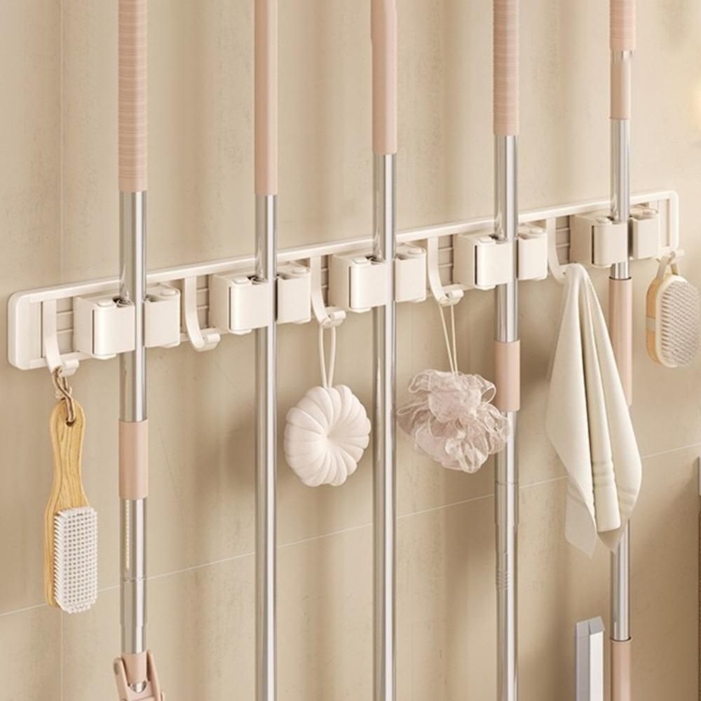 Removable Wall Mounted Mop Rack Space Aluminum Mop Broom Holder Suction Cup Mop Holder for Kitchen