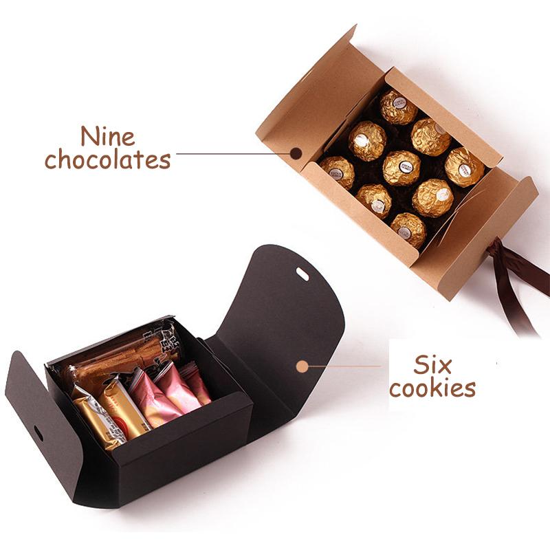 10PCS Christmas Present Box Paper Box Party Gift Box With Ribbon Wedding Birthday Handmade Candy Biscuit Chocolate Cookie Boxes