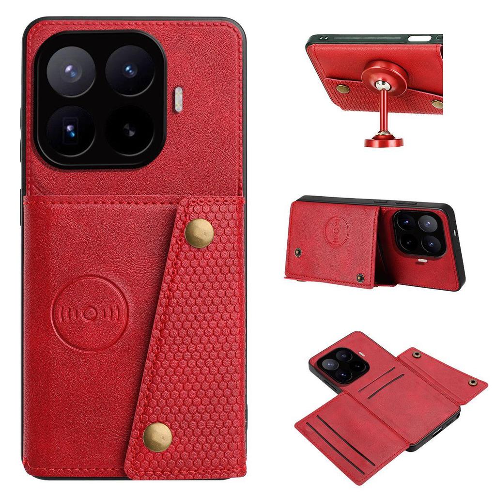 Vintage Leather Card Holder Phone Case for Xiaomi 17T Pro,17T Card Pockets Dual Snap Buttons Flip Wallet Shell