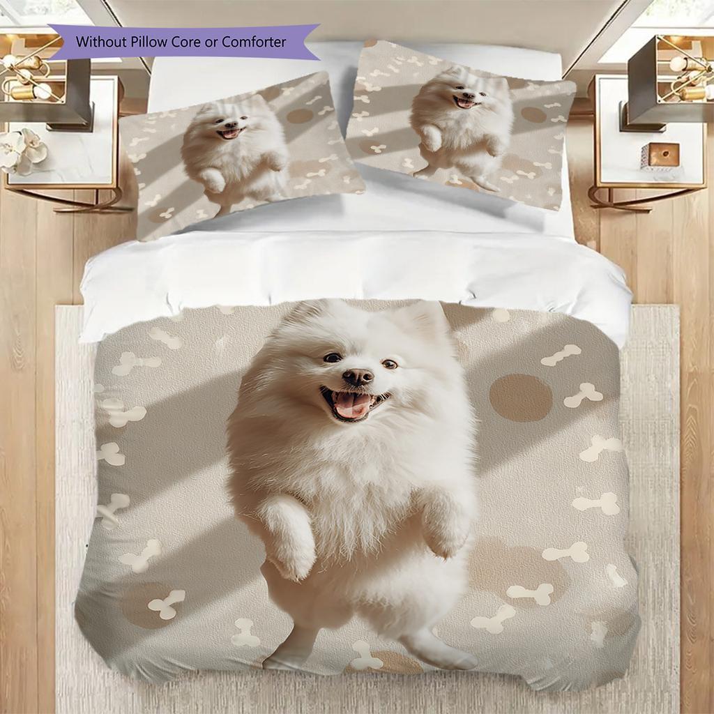 Samoed Pattern Bedding Quilt Set Quilt Cover Pillowcase Home Decoration Birthday Gift (1 * Duvet Cover + 2 * Pillowcase, Without Core)