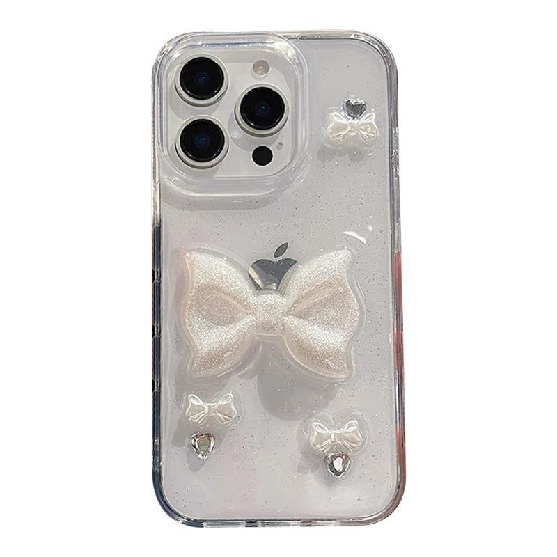 Bow Love Water Diamond Sparkling Pink Phone Case for IPhone 17 Promax Dropping Glue for Apple 15 Transparent 14 Women