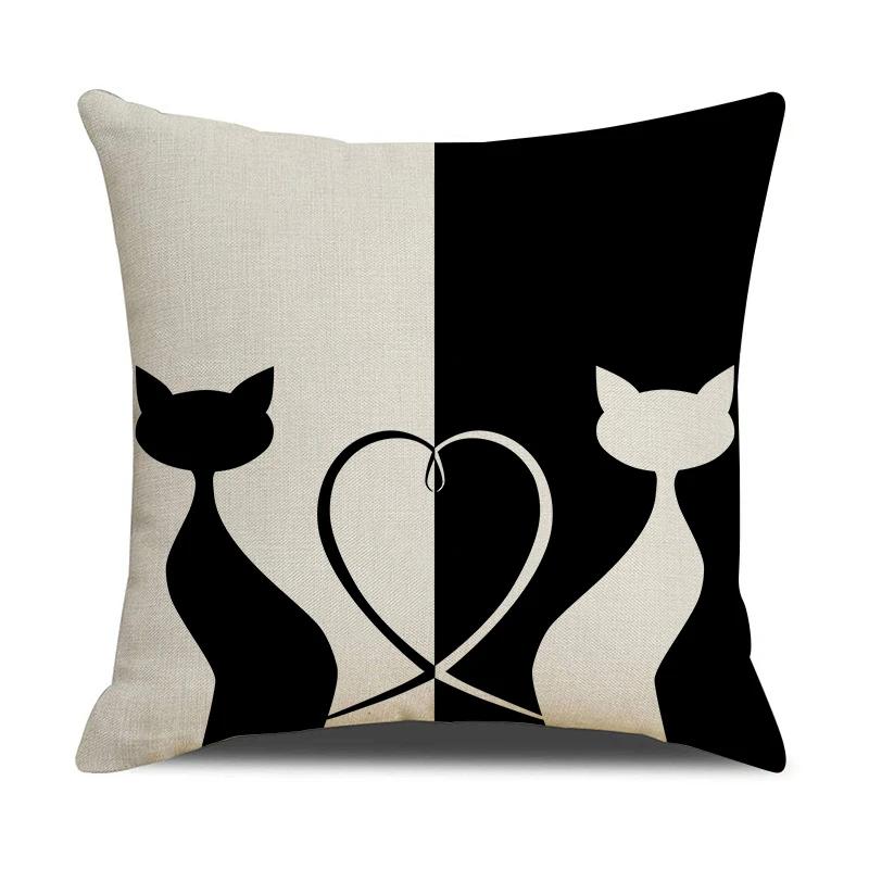 Black And White Cute Cat Printed Cushion Cover Home Decorative Sofa Pillow Covers Coffee Chair Throw Pillow Case Car Pillowcase