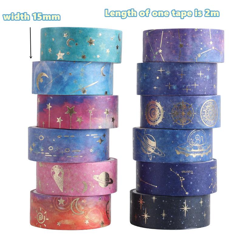 12 Stück Sternennacht Washi Tape Set Galaxie Sternbild Mond Stern Klebeband Masking Tapes Heimaufkleber Dekoration