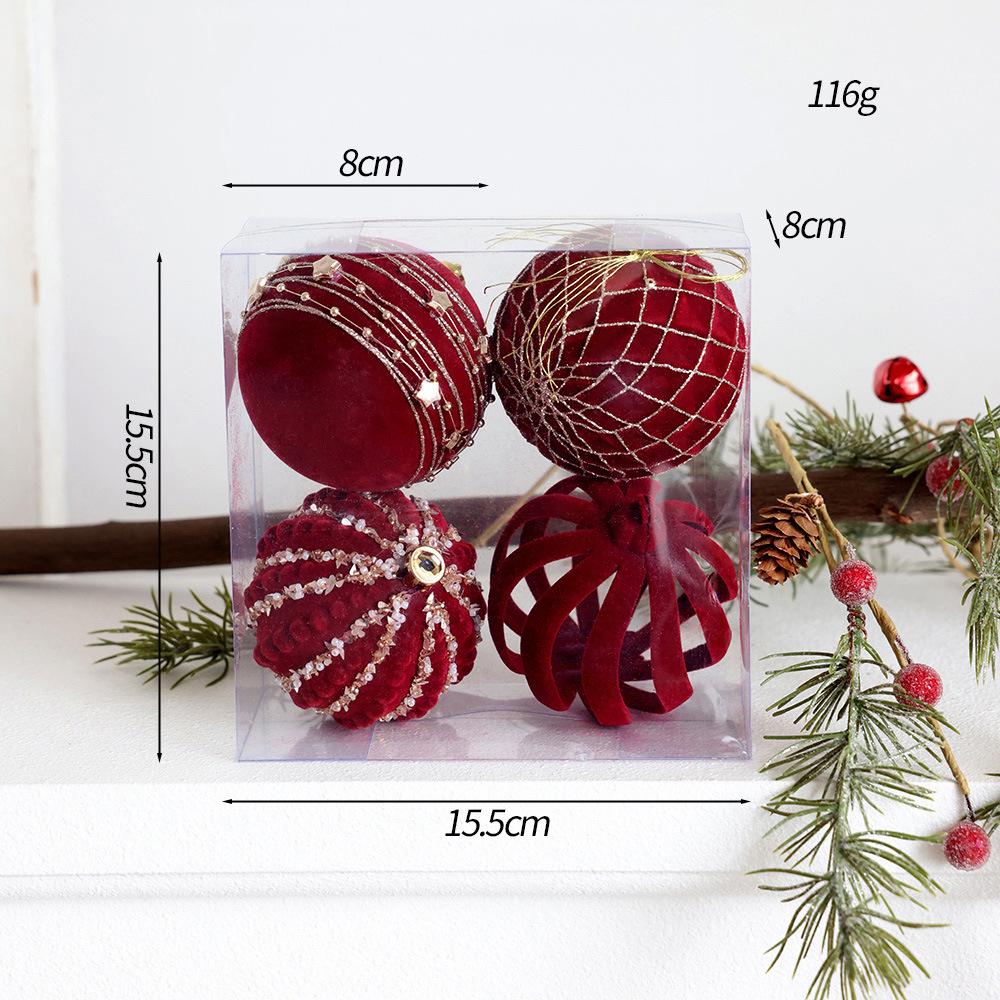 Dunkelrote Beflockte Weihnachtsbaumkugeln - Bemalte Perlen DIY Hängende Dekorationen für Festliche Szenenlayouts