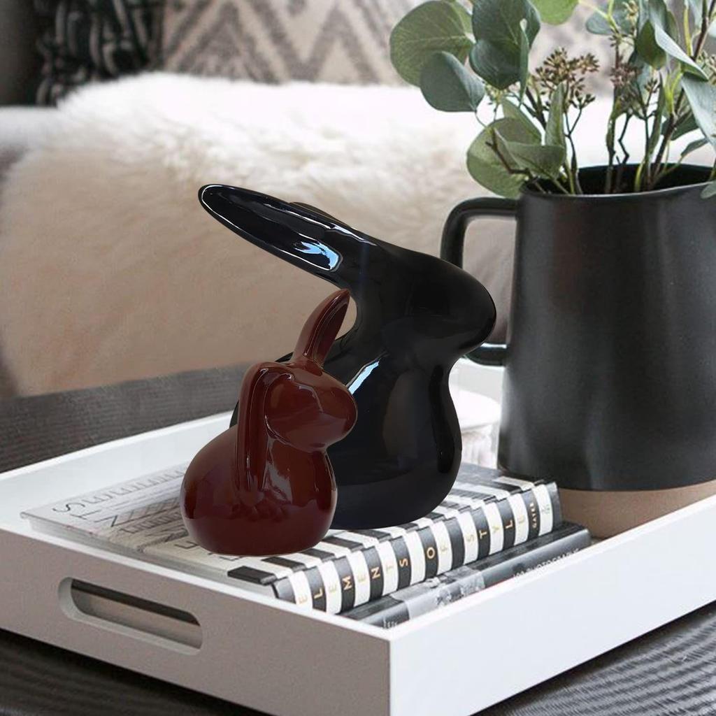Home Décor Ceramic Rabbit Figurines (Set of 2, Black and Brown)