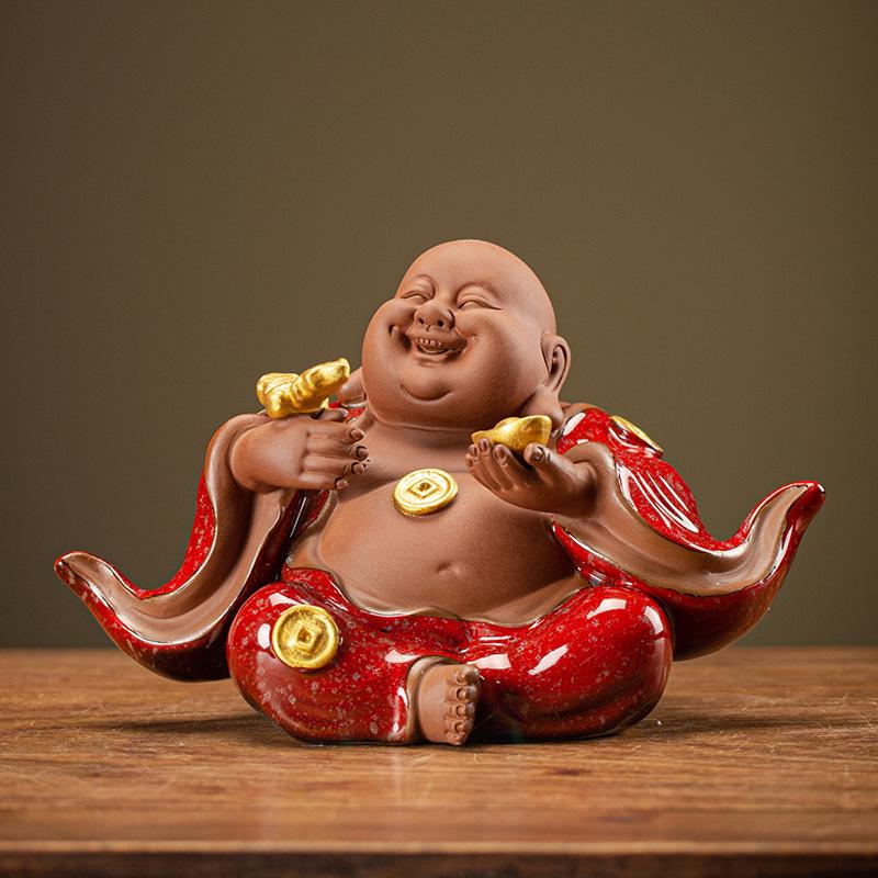 

Китайская Дзен Керамическая Фигурка Смеющегося Будды для Богатства - Украшение для Дома и Офиса
