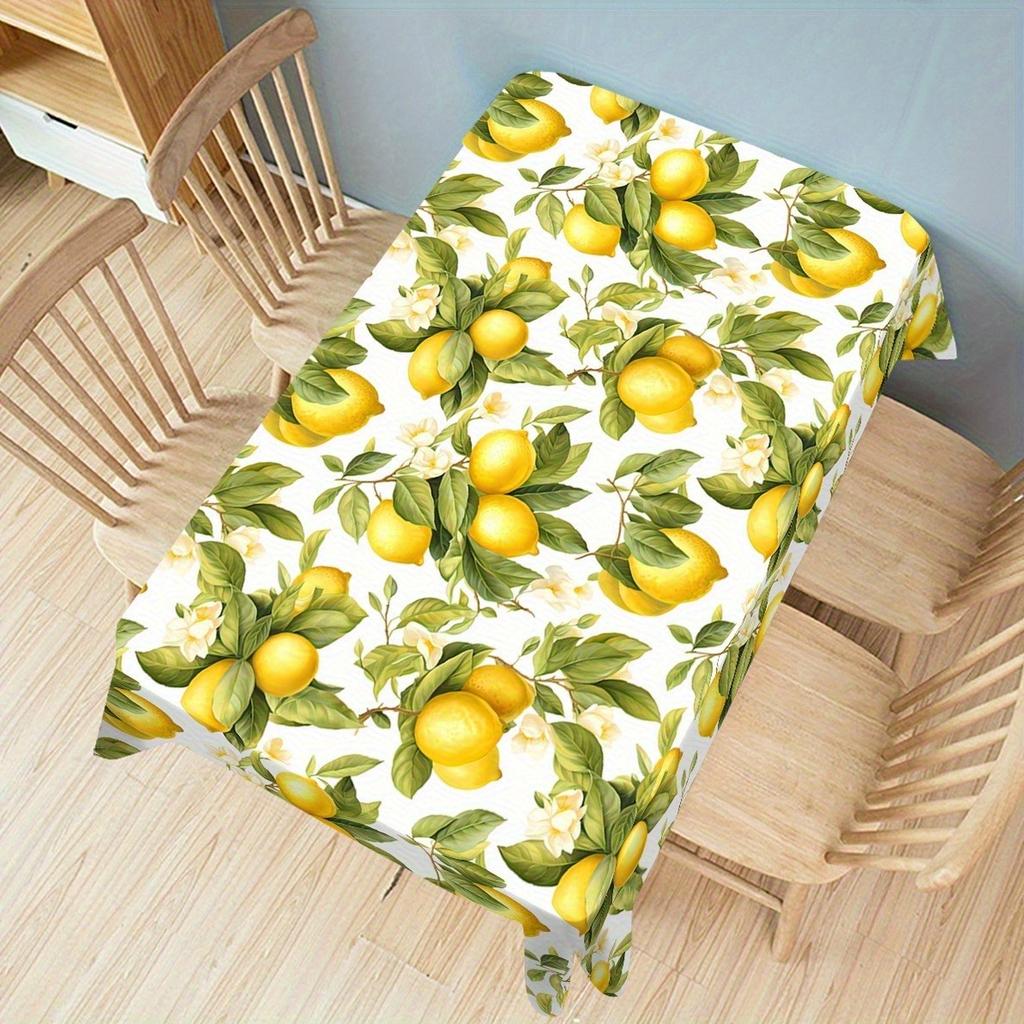 Watercolor Lemon Floral Rectangle Tablecloth for Table Decor Summer Lemon Green Leaf Kitchen Dining Table Cloth Party Decoration