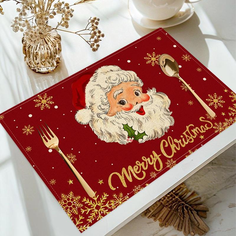 Linen Christmas Santa Claus Placemats Kitchen Dinging Table Decor Christmas Decorations for Home 2026 Navidad New Year Table Mat