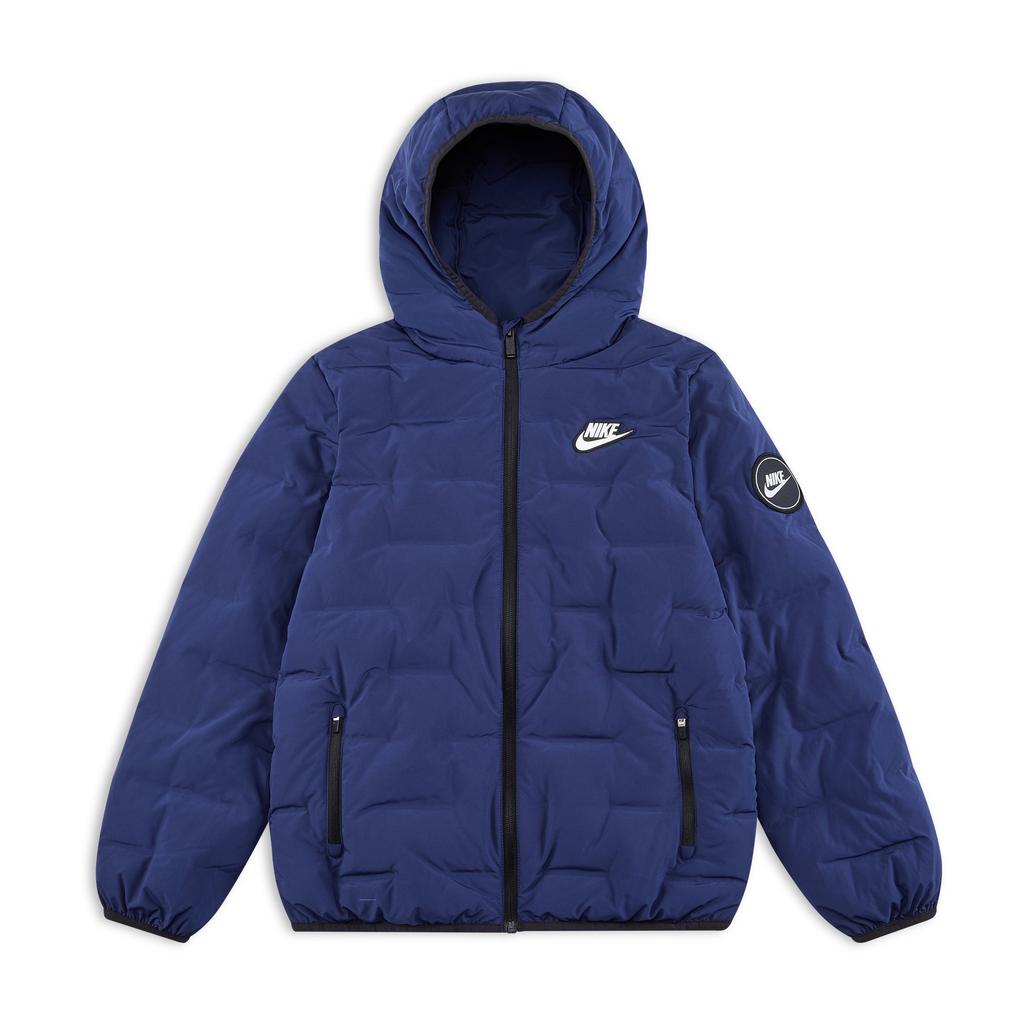 Nike Down Jacket Hooded Zipper Versatile Long Sleeve Dark Navy Kids Jackets HQ7186-410