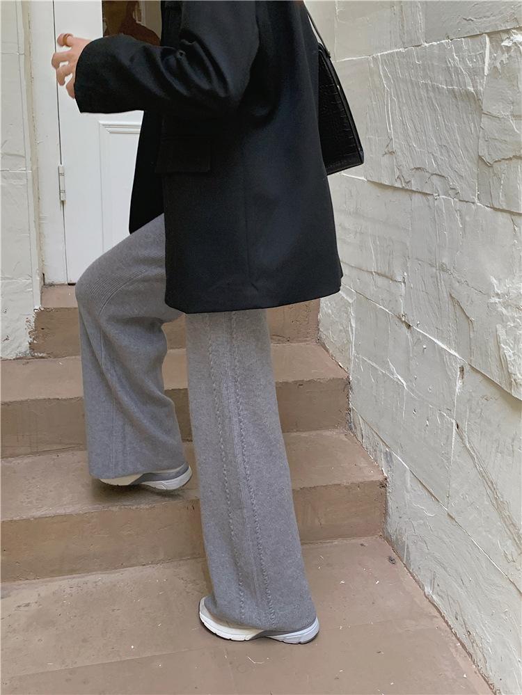 

Вязаные широкие брюки для женщин осенью и зимой эластичные повседневные шерстяные бабушкины брюки свободные и тонкие брюки длиной до пола