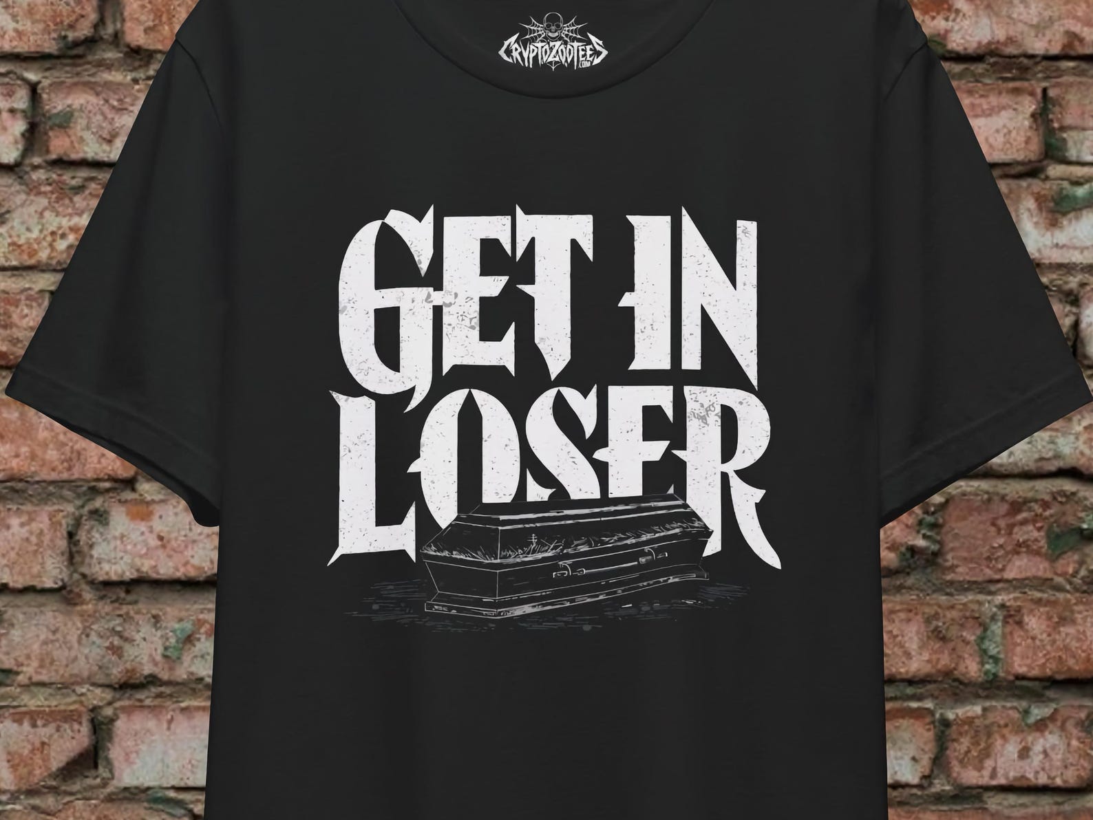 Funny Goth Shirt Get In Loser T-Shirt | Coffin Design Tee | Punk Goth Gothic Top | Dark Humor Shirt | Alternative Style Apparel | Spooky 2XL