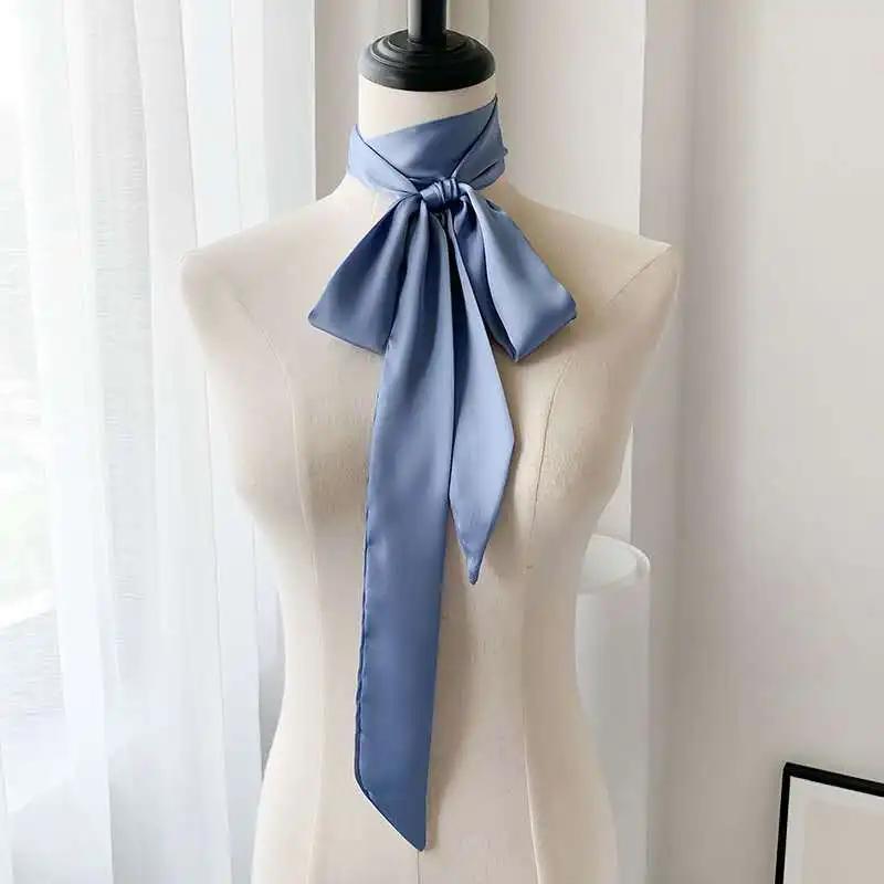 Long Skinny Hair Scarf For Women Silk Satin Headband Cute Neckerchief Solid Colors 190*5cm Fashion Bag Scarves For Ladies