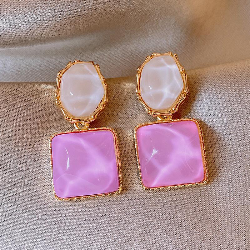 Sparkling Resin Irregular Square Stud Earrings Korean Personality Earrings Sweet Small Fresh Earrings