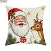 1pc 2D Flat Throw Pillow Covers Christmas Santa Claus Reindeer Stars Vintage Style Red White Brown Soft Velvet Washable Pattern Pillow Covers for Livi