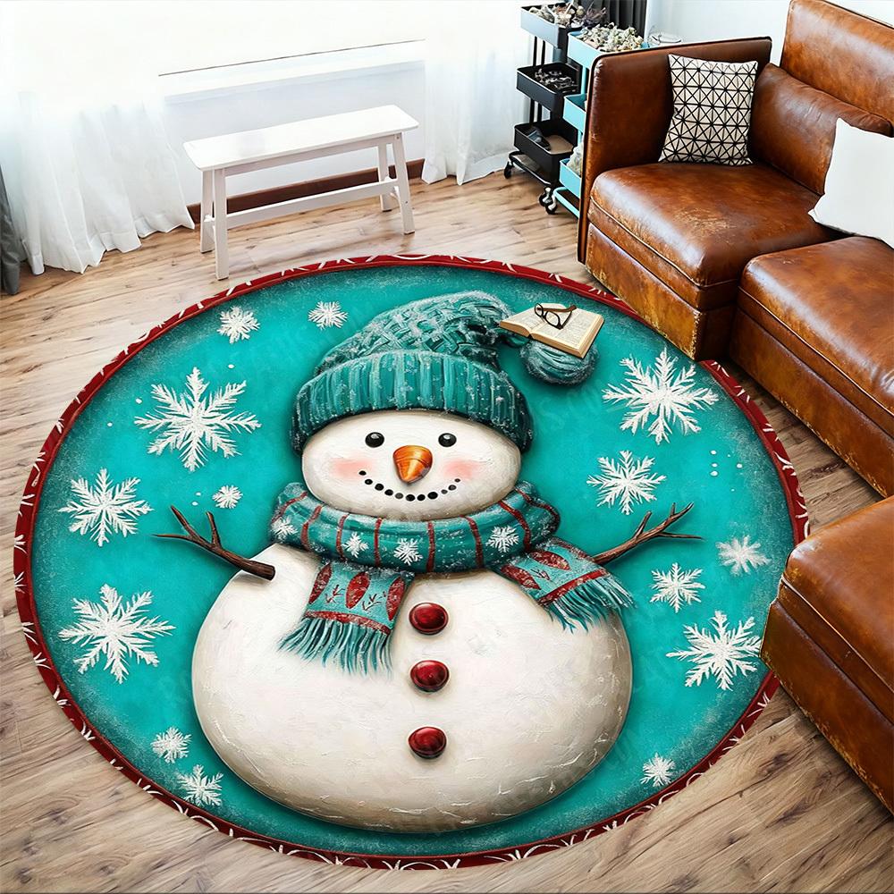 1PC snowman snowflake Office Round Area Rug, Under Office Chairs Bedroom Living Room Home Decor,Carpet for Office, -1110181