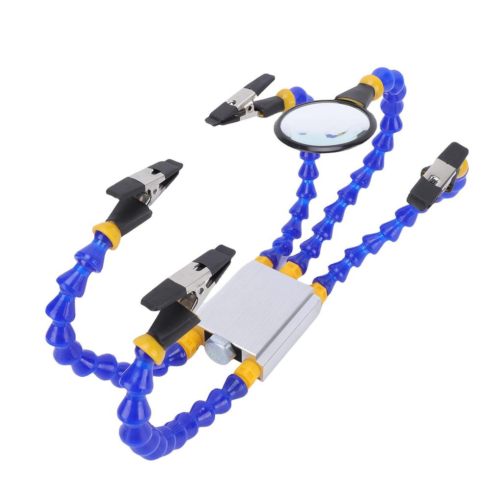 Soldering Helping Hand 4 Flexible Clamps and Magnifying Glass with Aluminum Alloy Base for Electronic Repair Industrial