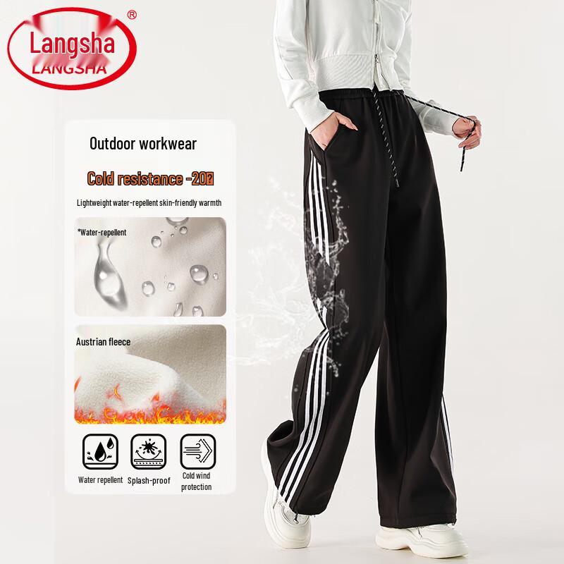 

Langsha Women s Winter Wide-Leg Fleece Cargo Pants L (121-149 lbs)