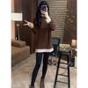 Spring/Autumn Women's Brushed Faux Two-Piece Long Sleeve T-Shirt - Thick Mid-Length Loose Top