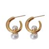 Double-Sided Pearl Stud Earrings Light Luxury Temperament Earrings Versatile Atmosphere Advanced Sense Letter Earrings Women