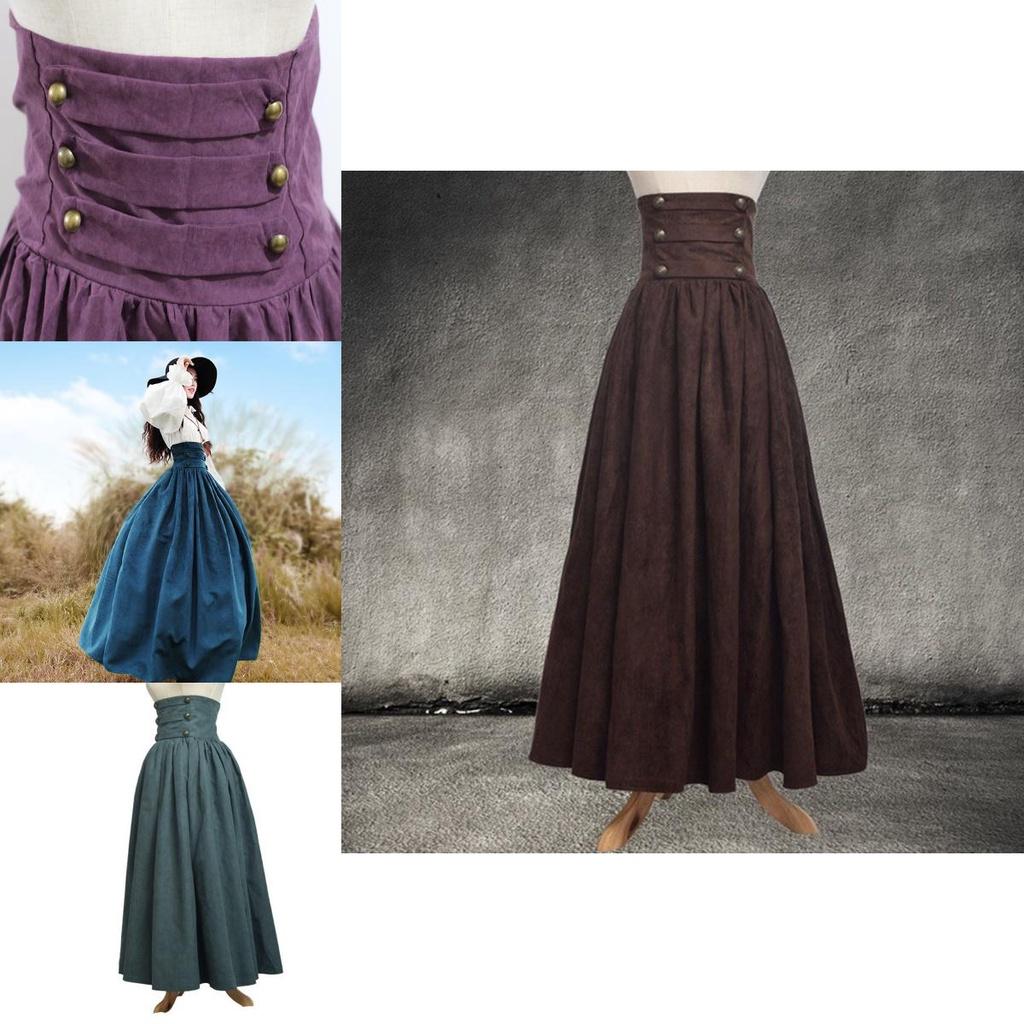 Średniowieczna Elegancka Spódnica z Wysokim Stanem Dla Kobiet Vintage Gotycki Design Rozkloszowany