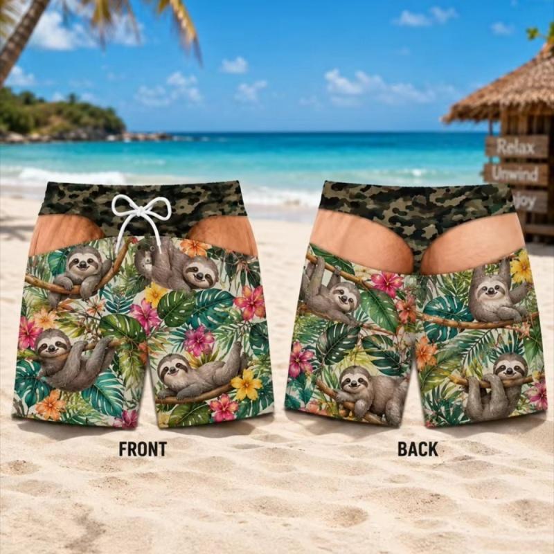2026 New Funny Plus Size Beach Shorts Casual Summer Men 3D Print Fake Skin Vacation Beach Shorts Hawaii Travel Gift Men's Shorts