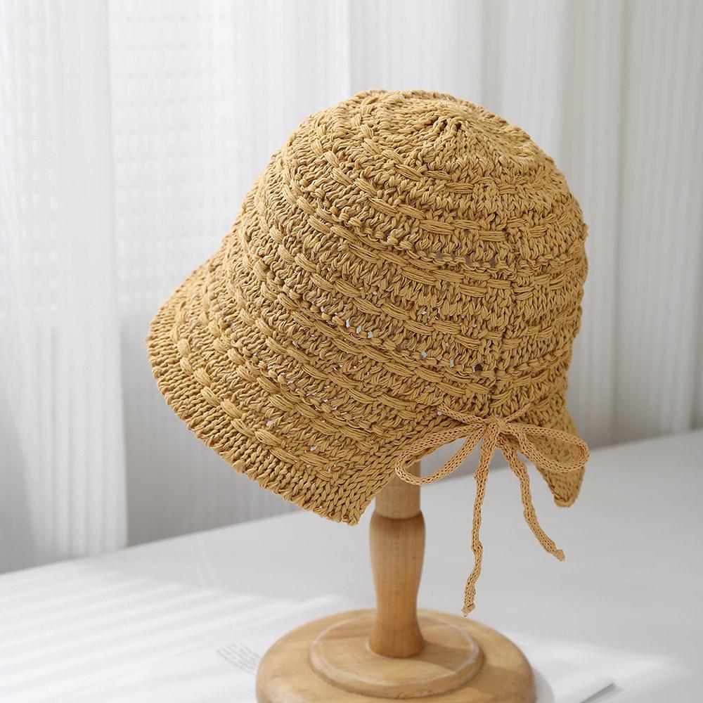 Milk Silk Bucket Hat Female Bow Summer Split Fork Hollow Breathable Fisherman Sun Hat