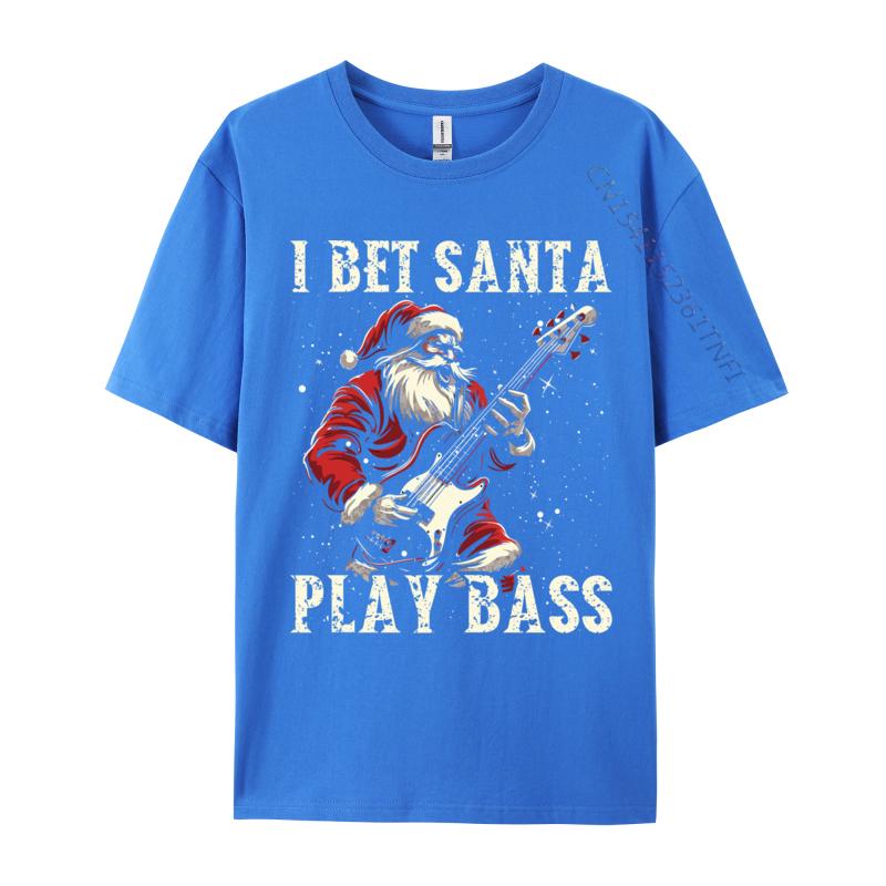 Christmas Guitar Xmas Bass Guitarist Musician Santa Claus Tshirt Art Style Camisa Streetwear Casual Tee Pure Cotton Fit Top