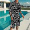 Men Full Black White Paisley Bandana Print Short Sleeve Tee And Matching Shorts Two Piece Outfit