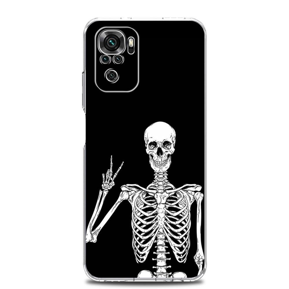 Phone Case For Xiaomi Redmi Note 13 12 5G 9S 9 8 10 11 Pro Plus 4G 9T 13C 12C 10C 9C 9A 7 Pro Clear Cover Funny Skeleton