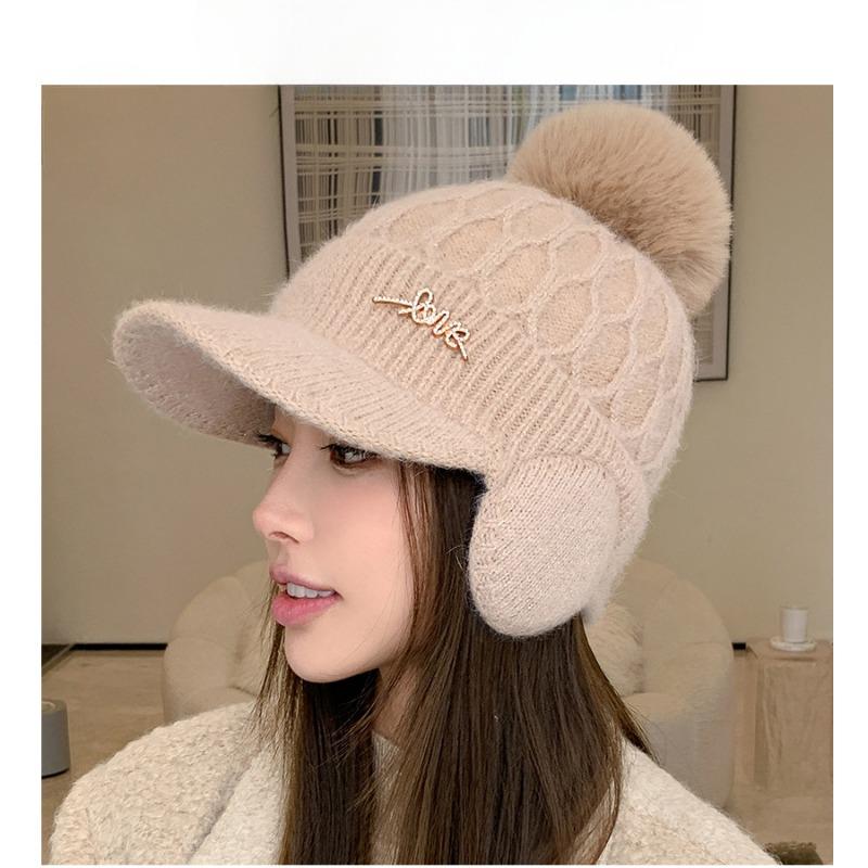 Casquette de baseball de luxe haut de gamme en fourrure de lapin avec diamants pour femmes, hiver, épaisse, protection des oreilles et du visage, pompon en fourrure, bonnet tricoté