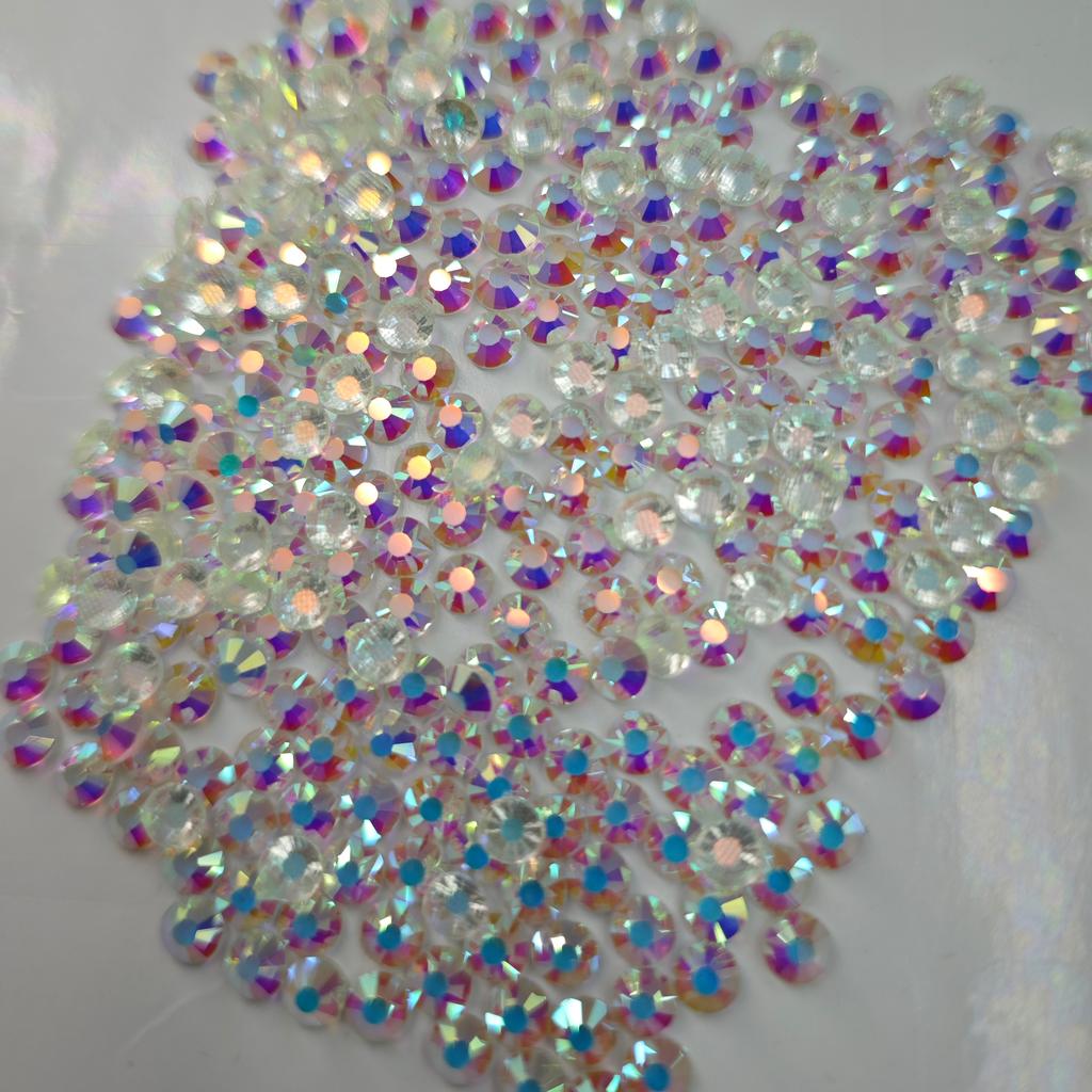ZK Eco-Friendly Premium Crystal White Naked Diamond AB SS6-SS20 Flat Back Heat Fixed Glass Rhinestones 12 Facets for Wedding