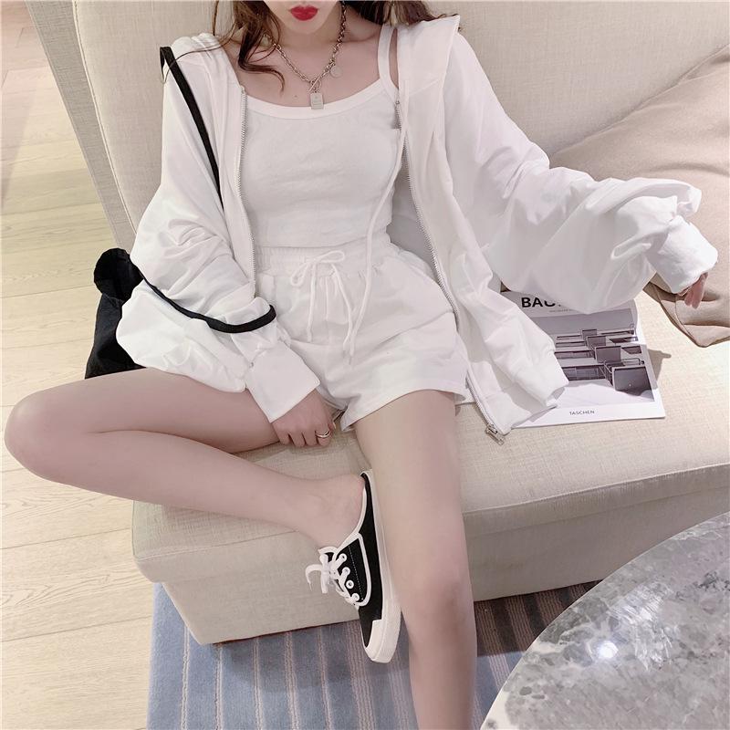 Women's Trendy Sports & Leisure Three-Piece Set: Vest and Shorts