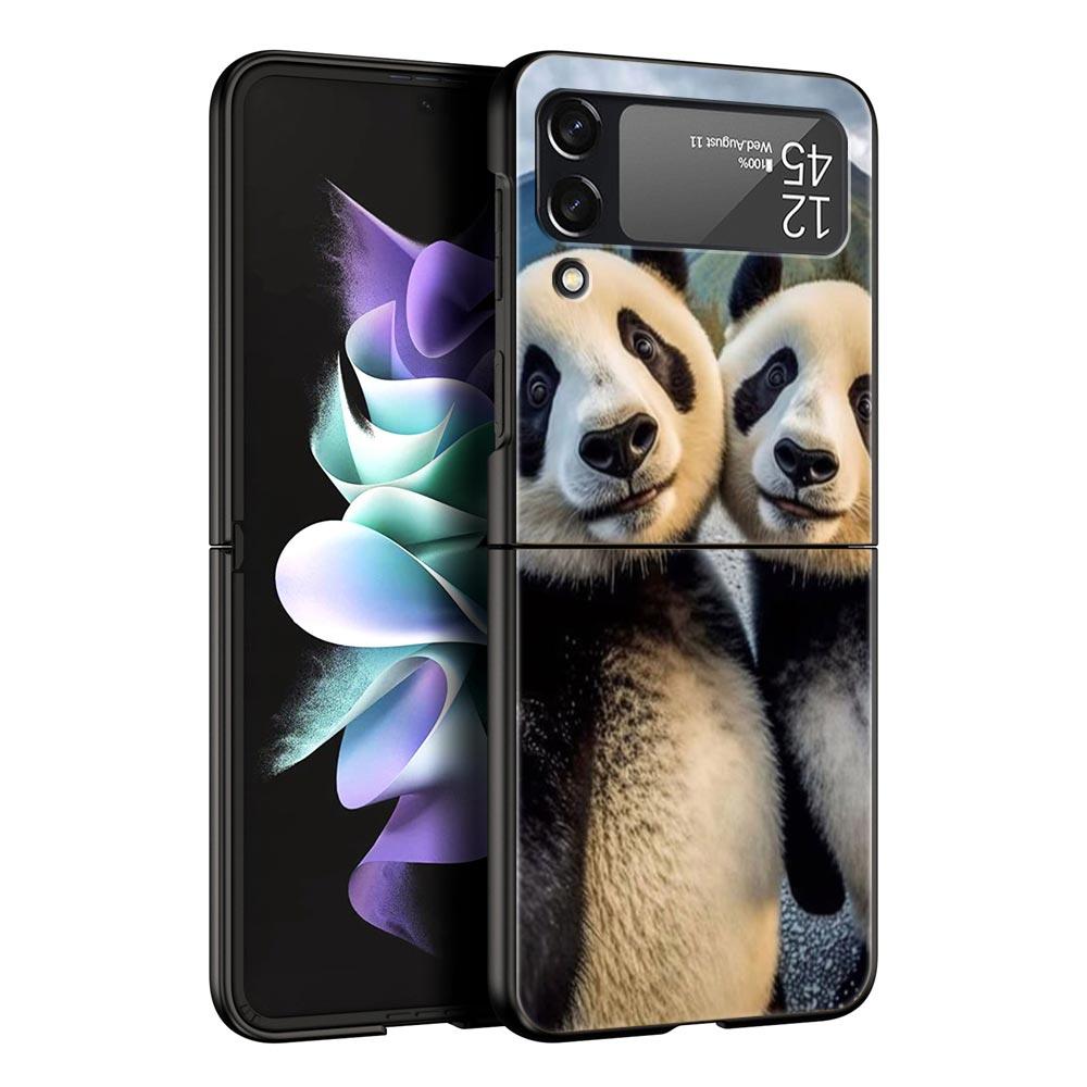 Animal Selfie Art Phone Case For Samsung Galaxy Z Flip3 Flip4 Flip5 PC Bumper Shell For Z Flip 3 4 5 Black Hard Folding Cover