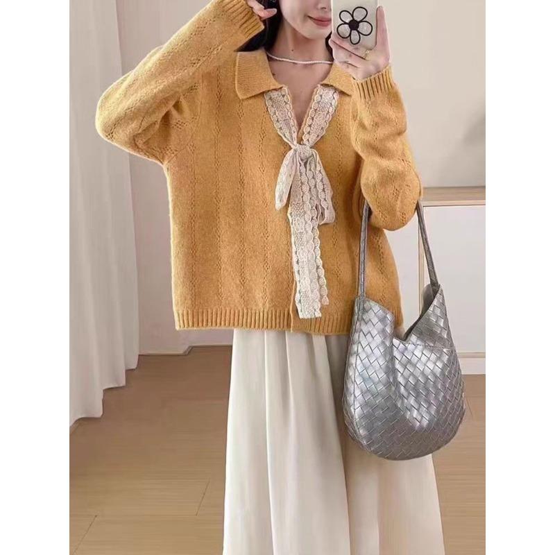 

Осень и зима новая женская одежда высококачественный вязаный кардиган куртка универсальный свитер женский осенний топ one size fits all жёлтый