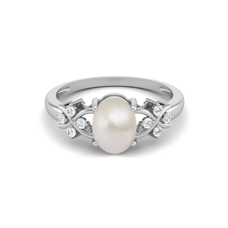 8X6MM Oval Pearl Gemstone 925 Sterling Silver Solitaire Vine-Inspired Women Wedding Ring