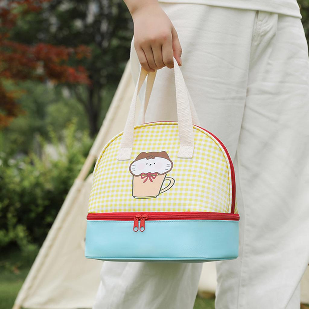 Cartoon Cats Lunch Bag with 2 Main Compartments Thermal Cooler Bag Lunch Case Insulated Bag Cooler Bag Lunch Box