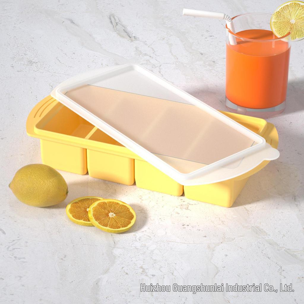 Silicone Ice Cube Tray with Lid: 4-Grid Frozen Soup & Food Storage Box