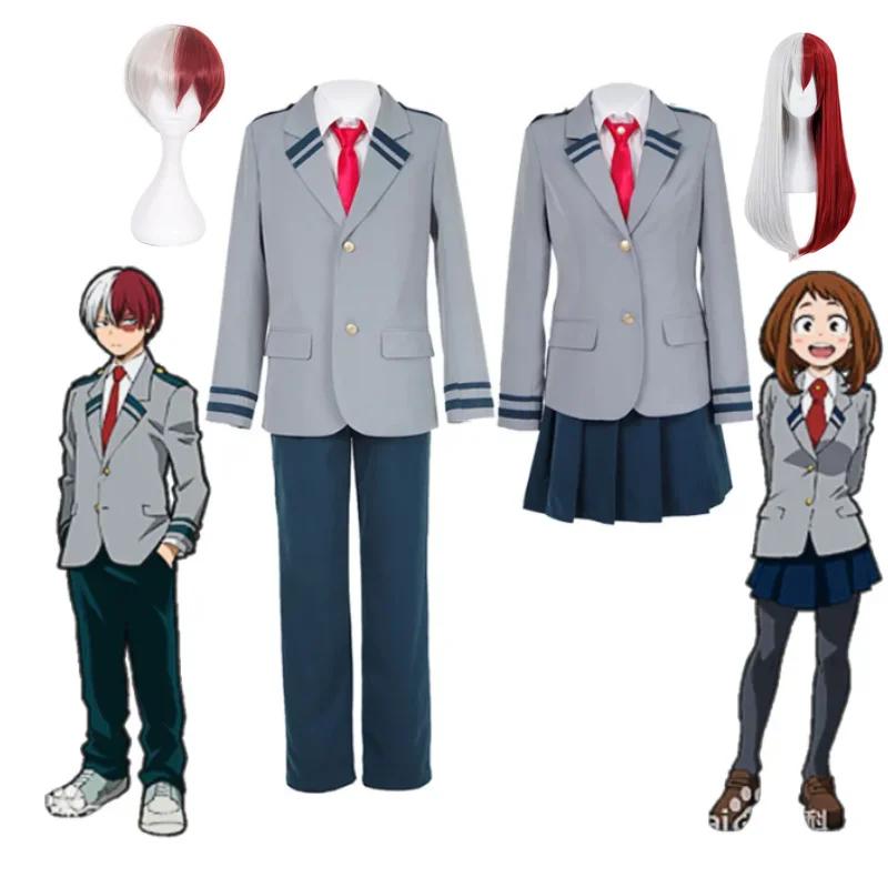 Anime My Hero Academia Disfraz Cosplay de Midoriya Izuku Set de Uniforme Escolar de Todoroki Shoto Peluca Traje Unisex Halloween Juego de Rol