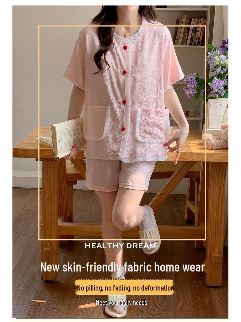 2026 Women's Summer Pajamas: Cloud Cotton Built-in Bra, Short Sleeve Cardigan, Teen Girls' Loungewear Set