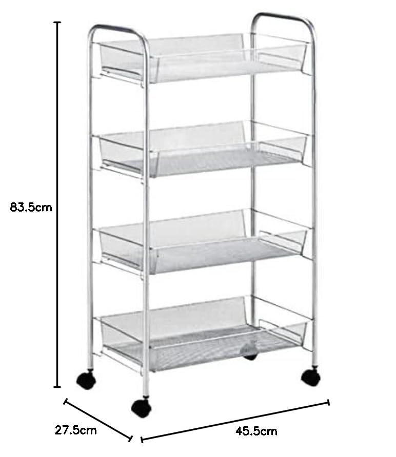 Pearl Metal Kitchen Cart, 4-Tier Mesh with Casters, for Condiment Storage, Silver, N-7882