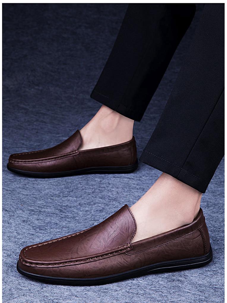 Men's Casual Slip-On Loafers - Flat Bottom Cowhide Moccasins for Spring/Summer