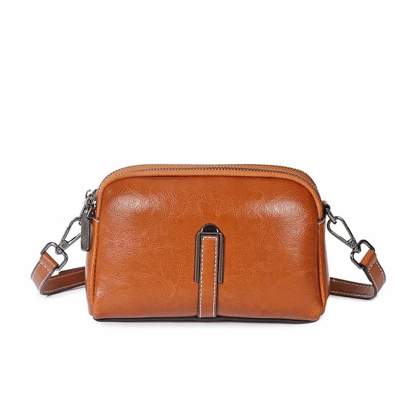 Women's Cowhide Mobile Phe Handbag Wallet Women's Oil Wax Leather Small Crossbody Bag Women Fashi Designer Mini Shoulder Bag