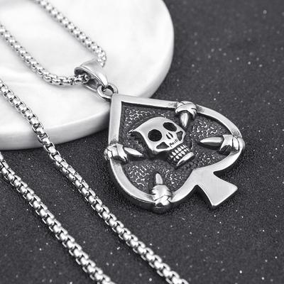Titanium Steel Cast Poker Spades Men's Necklace Retro Hip-hop Titanium Steel Skull Pendant