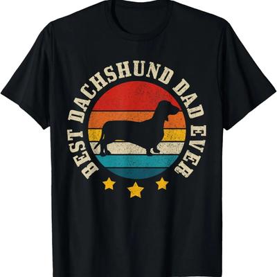 Best Dachshund Dad Ever Vintage Funny Wiener Dog Doxie Gift T-Shirt