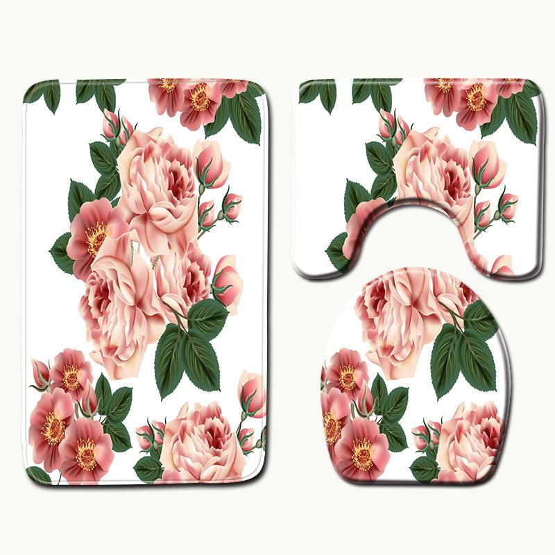 Peony Toilet Three-Piece Bathroom Floor Mat Doormat Combination
